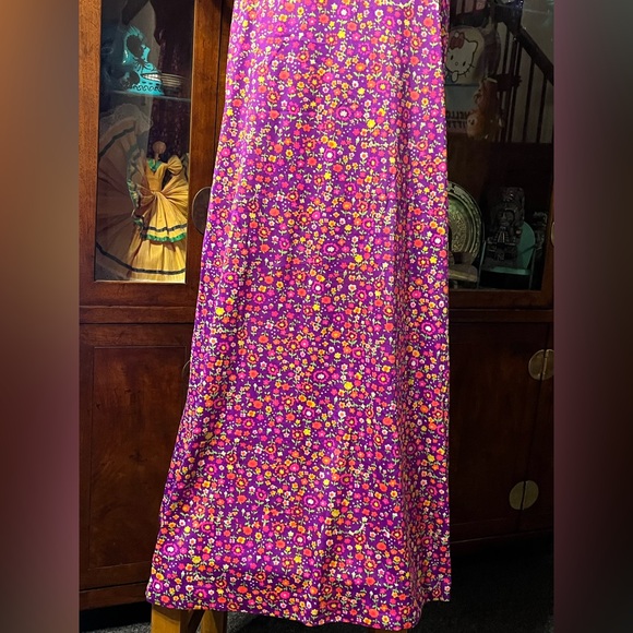 Vtg 70s Disco Hippie Maxi Dress Halter Low back Pink floral psychedelic - Picture 4 of 10